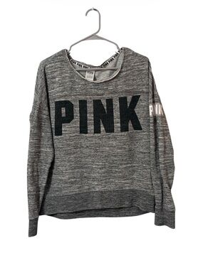PINK Gray Graphic Logo Athletic Sweatshirt
